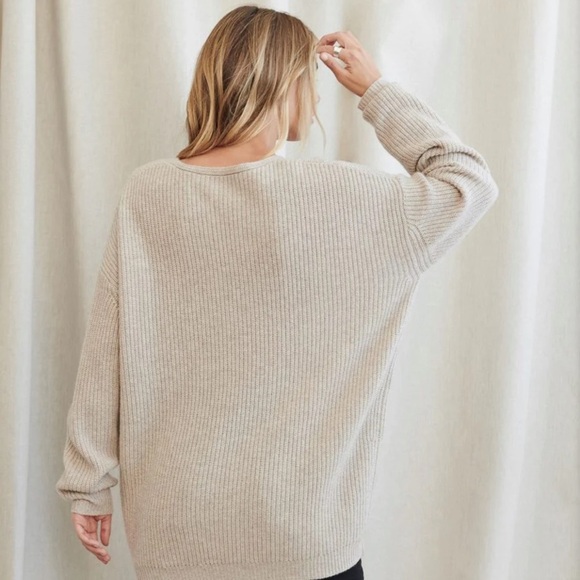 Jenni Kayne Cabin Wool Cashmere V Neck Oversized Knit Sweater Pullover Oatmeal - Picture 4 of 12